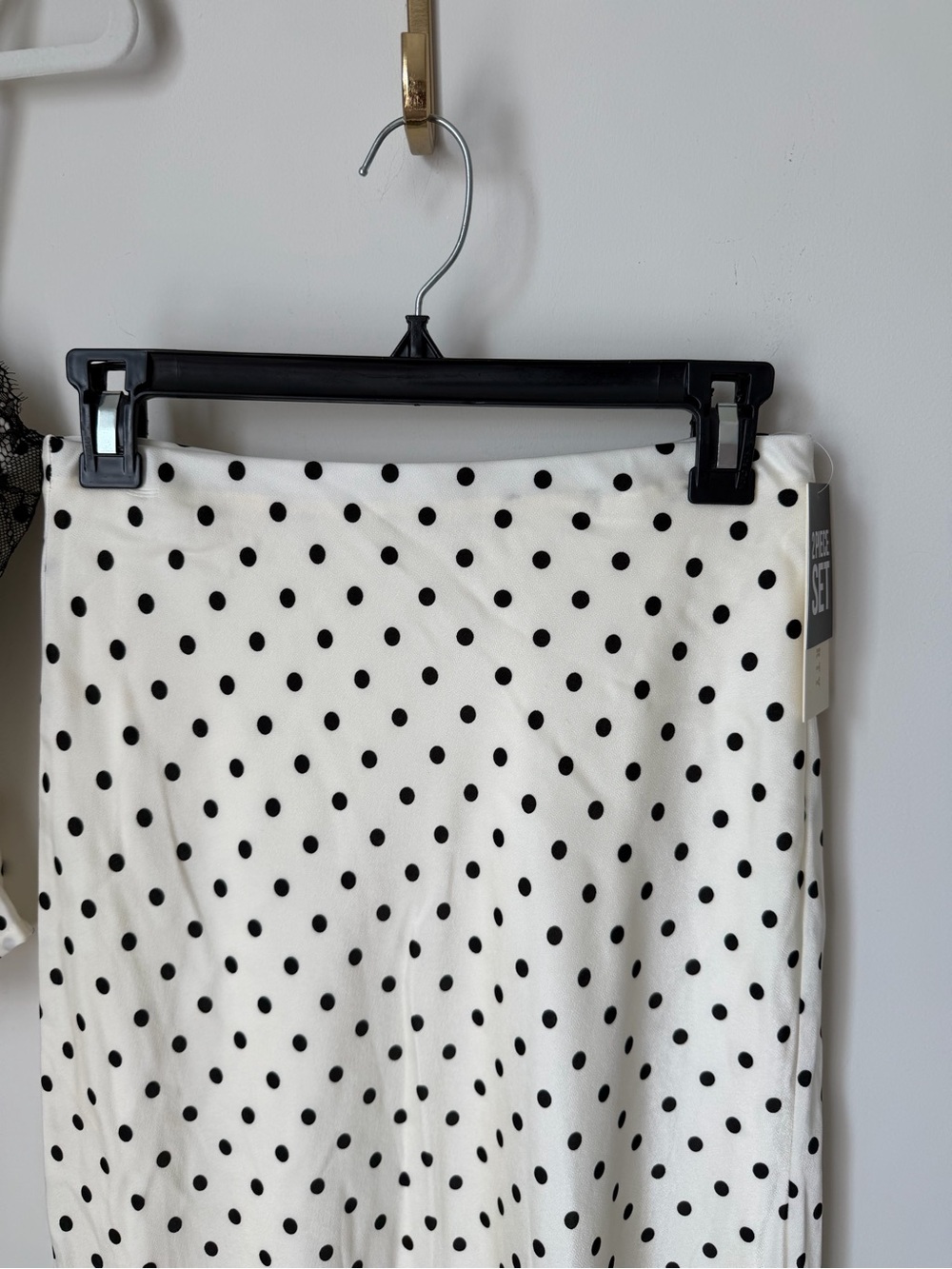 Cream black Polka Dot midi Skirt and tank top two piece Set with Lace Trim - Picture 3 of 8